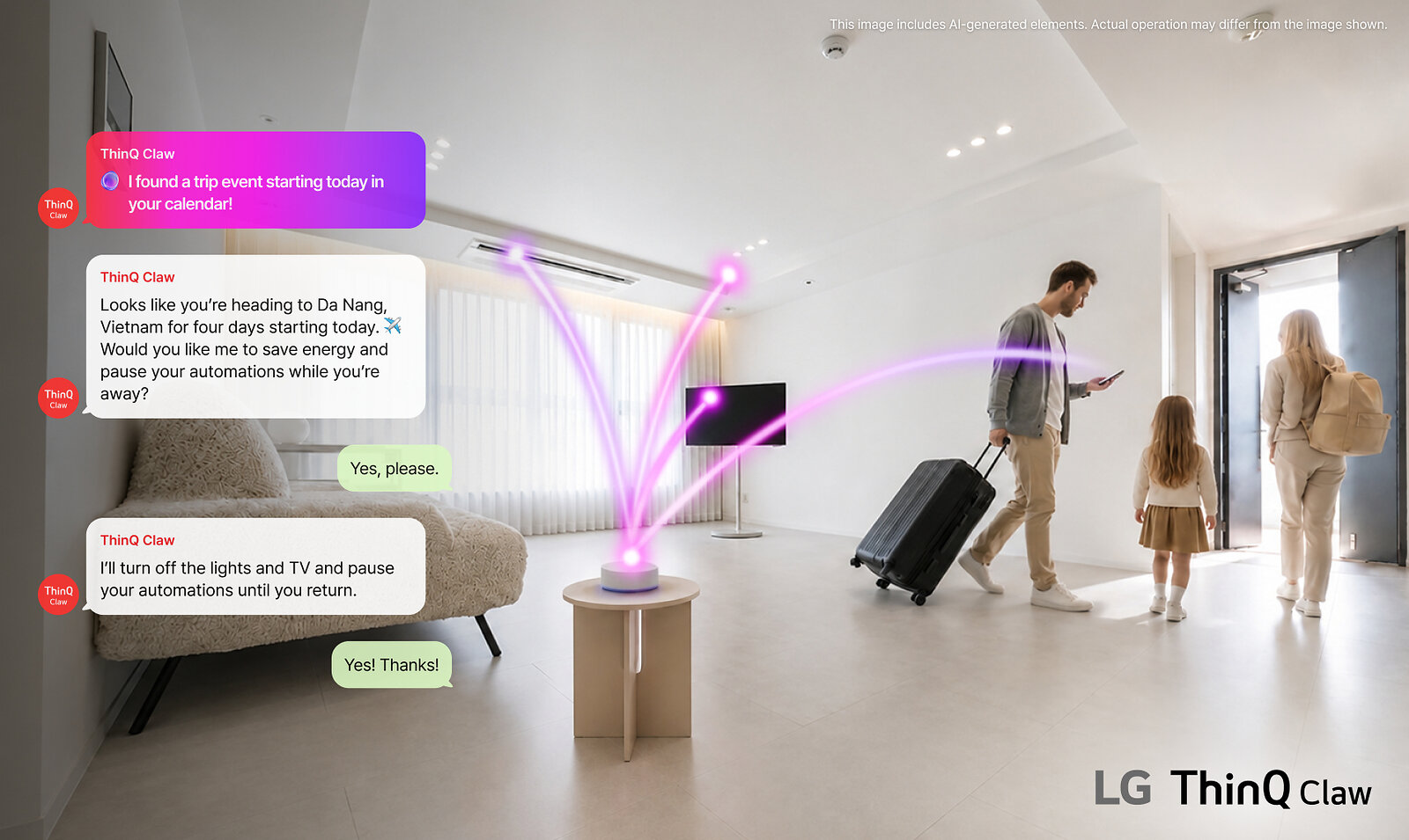 LG ThinQ Claw ставит автоматизации на паузу на время поездки